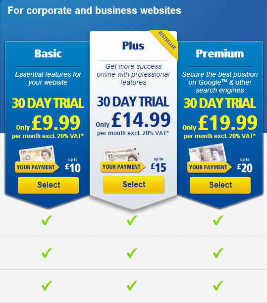 1&1 Pricing Table Review